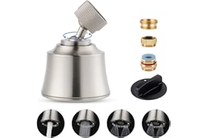 HYGIE RINSE Faucet Sprayer Attachment with 2 Ball Joint, 4 Spray Models Big Angle Swivel kitchen Sink Faucet Head Replacement, 55/64-27UNS Famale Thread, Male Thread Adapter Included, Brushed Nickel