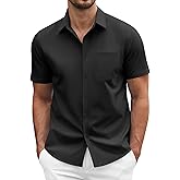 COOFANDY Mens Casual Dress Shirt Short Sleeve Business Attire Regular Fit Polyester Wrinkle Free Button Down Shirts with Pocket Black Large