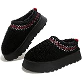 Dscoryar Women's Platform Fuzzy Slippers, Warm Winter Snow Mini Boots with Memory Foam, Fur Fleece Lined House Shoes Indoor and Outdoor