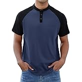 LuxMania Men's Short Sleeve Henley Shirts Casual Button T-Shirts Basic Tee Tops Summer Vintage Shirt with Pocket