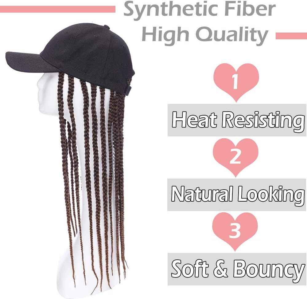 Box Braids Hair Extensions Wig With Baseball Hat Attached Synthetic Hairpiece Cap Hair Wigs (18", Black & Brown) - Image 4
