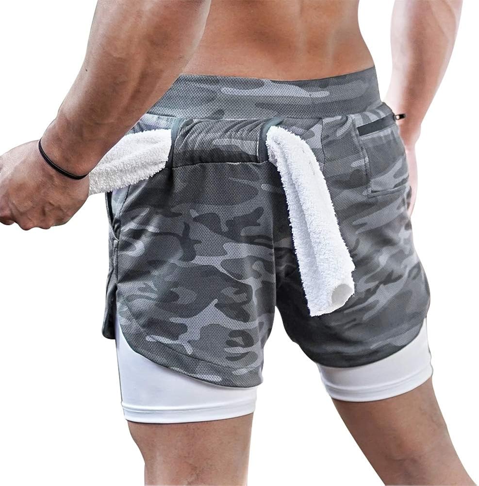 Surenow Mens Running Shorts，Workout Running Shorts for Men，2-in-1 Stealth Shorts，7-Inch Gym Yoga Outdoor Sports Shorts: Clothing
