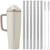 6pcs Straw Replacement for Owala 40oz, Stainless Steel Water Bottle Straw with 2 Cleaning Cleaner Brushes Compatible with Owala FreeSip Tumbler 40oz Reusable Cutting Tool Replacement Accessory