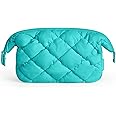 BAGSMART Quilted Travel Makeup Bag, Puffy Toiletry Organizer with Wide Opening, Cosmetic Storage for Women's Accessories, Lake bule
