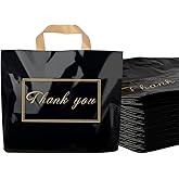 Chirpbirds Thank You Plastic Shopping Bags for Small Businesses Extra Thick Bulk Merchandise Gift Bags with Handles for Customers Party Favors, Black 50 Pack