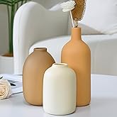 Ceramic Vase Set of 3,Neutral Modern Vases for Bouquet Pampas Grass Dried Fresh Flowers,Rustic Home Decor for Living Room,Bedroom Entryway(Beige)