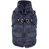 Puppia Wilkes Winter Dog Coat with Integrated Harness No Pull Cold Weather Waterproof Warm Fleece Back Zipper for Small &amp; Medium Dog, Navy, Medium