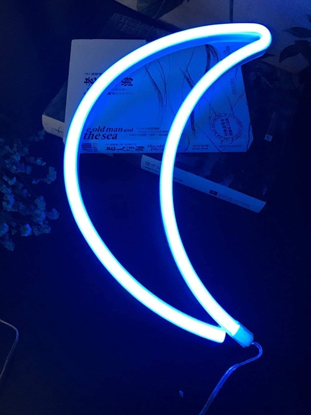 Colording Neon Moon Lights Neon Light Moon Neon Sign LED Moon Light Neon Signs Moon Light up Signs Neon Light for Bedroom Walls Neon Signs for Birthday Party Wedding-BLUE Moon - Image 3