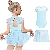 Gogokids Ballet Leotards for Girls Dance Leotards Toddler Hollow Back Lace Dance Dress with Removable Skirt Combo 3-11Years