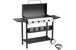 ADREAK 4 Burner Propane Griddle with Lid, 30 Inch Stainless Steel Portable Detachable Gas Griddle, 60,000 BTU Flat Top Grill with Side Shelves for Camping