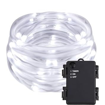 LE 16.5ft 50 LEDs Rope Lights, Daylight White, Battery Powered with Timer, Decoration Light Ideal for Outdoor/Indoor Christmas, Thanksgiving, Wedding, Party, Garden, Lawn, Patio