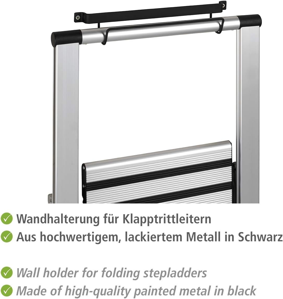 WENKO 50431100 Ladder holder - Wall holder for ladders Painted metal, 33.5 x 6.5 x 7 cm, Black, Grey, 7 x 33.5 x 6.5 cm - Image 3