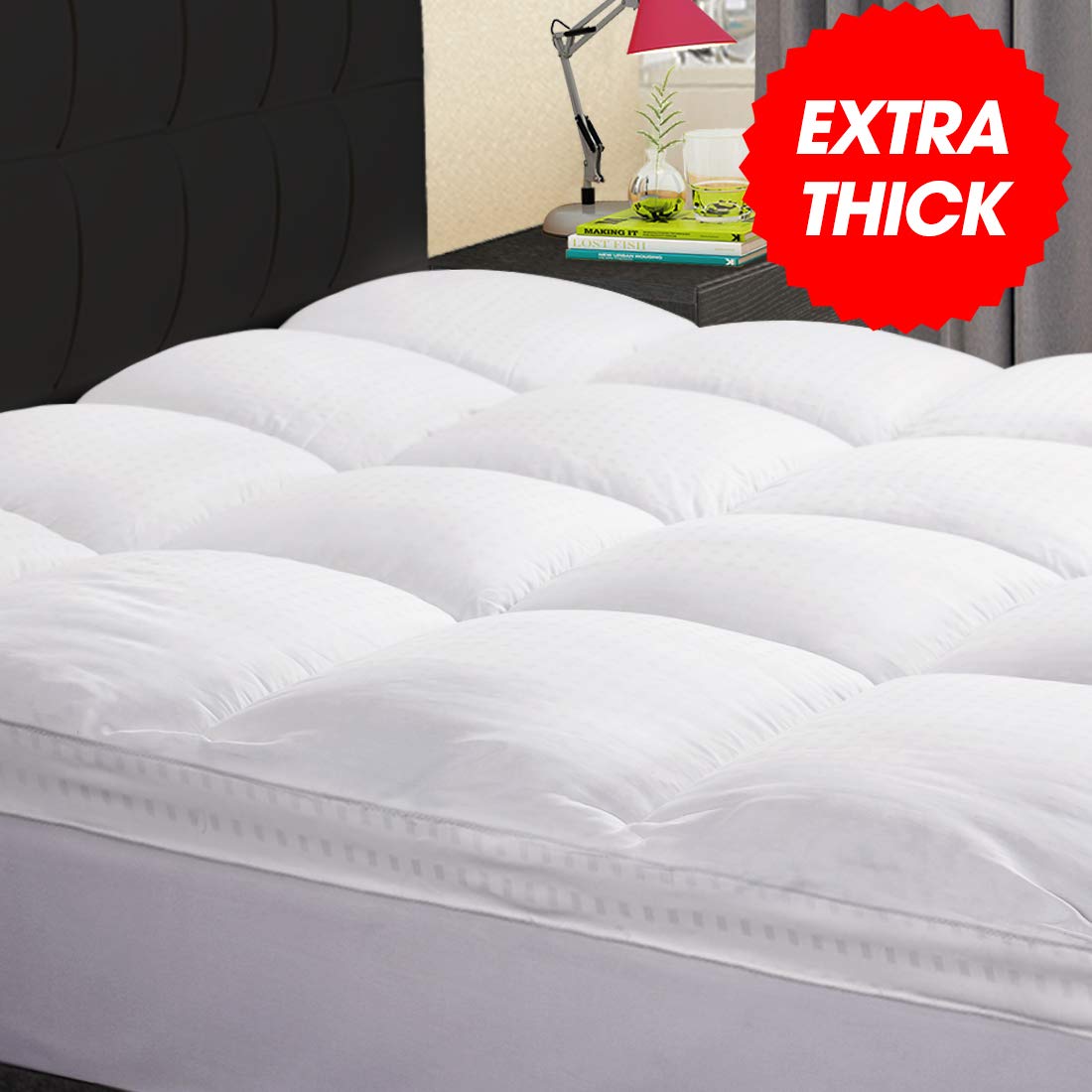 KARRISM Extra Thick Mattress Topper(King), Cooling Mattress Pad Cover Topper, 400TC Cotton Pillow Top (8-21Inch Deep Pocket)