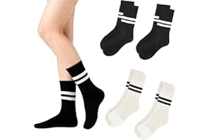 Dfqsofd 4 Pairs Striped Cotton Crew Socks, Cute Casual Women’s Socks Athletic Running Stocking with Retro Striped Design