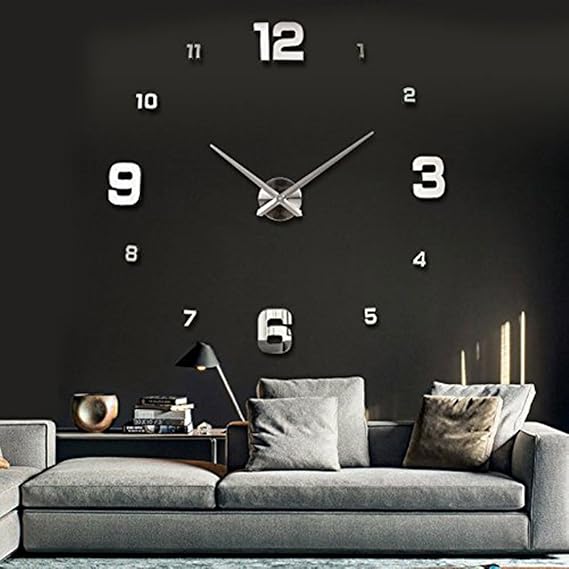 UBaymax DIY Wanduhr Moderne Clock, 3D Acryl Spiegel Rahmenlose Wanduhr, Geräuschlos Wandaufkleber Dekoration Groß Wanduhr Ges