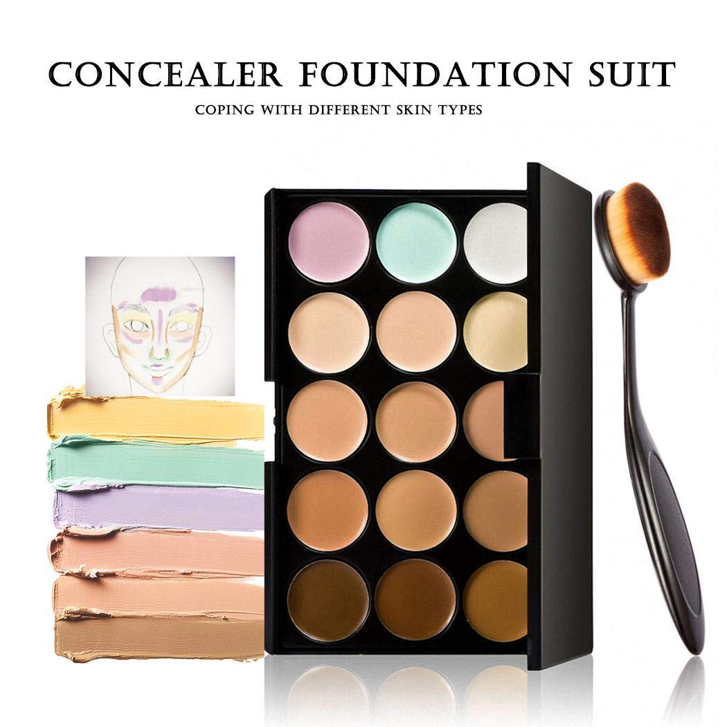 FANEO 15 Color Contour Cream Concealer Palette With Brush Foundation Makeup Concealers & Neutralizers