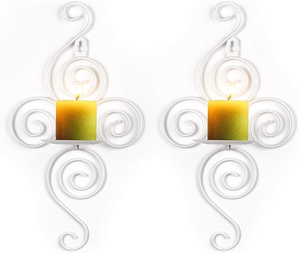 Meshela Wall Candle Sconces, Set of 2 Vintage Swirling Iron Hanging Wall Mounted Decorative Candle Holder for Home Decorations,Parties,Events-White