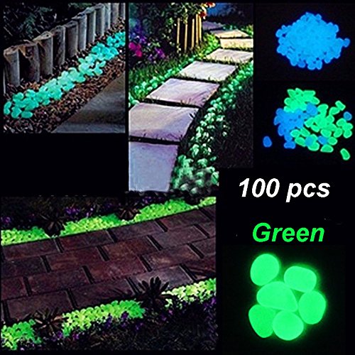 Lanker 100Pcs Glow in the Dark Stones Decorative Pebbles for Walkway Garden Yard Fish Tank Outdoor and Indoor Decor (Green)