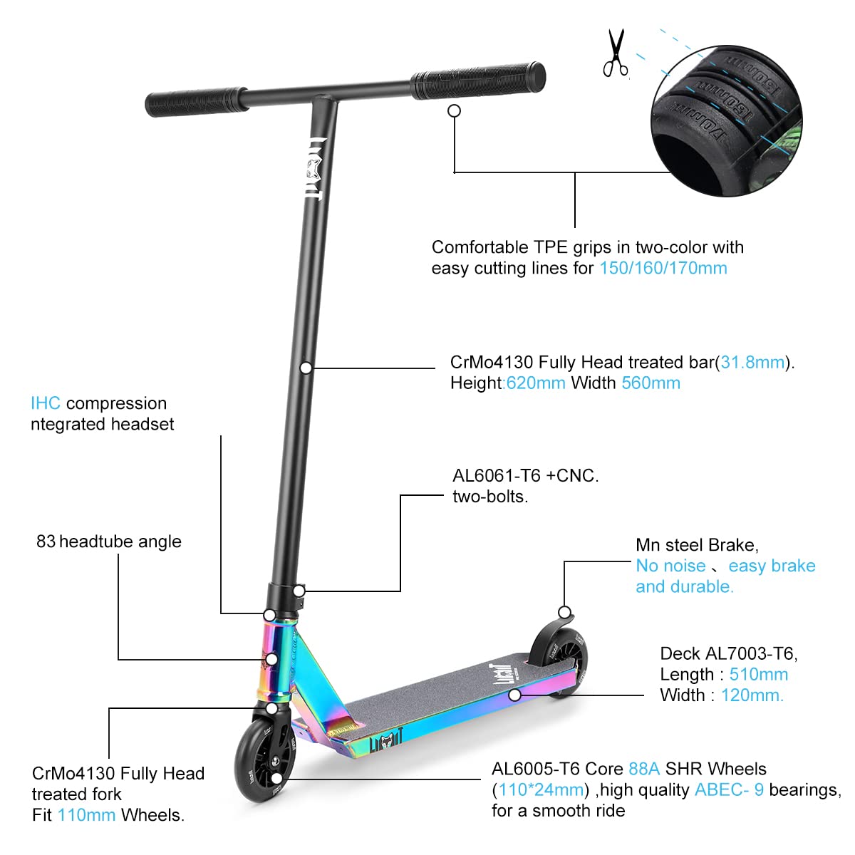 LMT69 Professional Scooter-Trick Scooter-Intermediate Beginner Stunt Scooter Suitable - Children, Teenagers Adults 8 Years Old Above