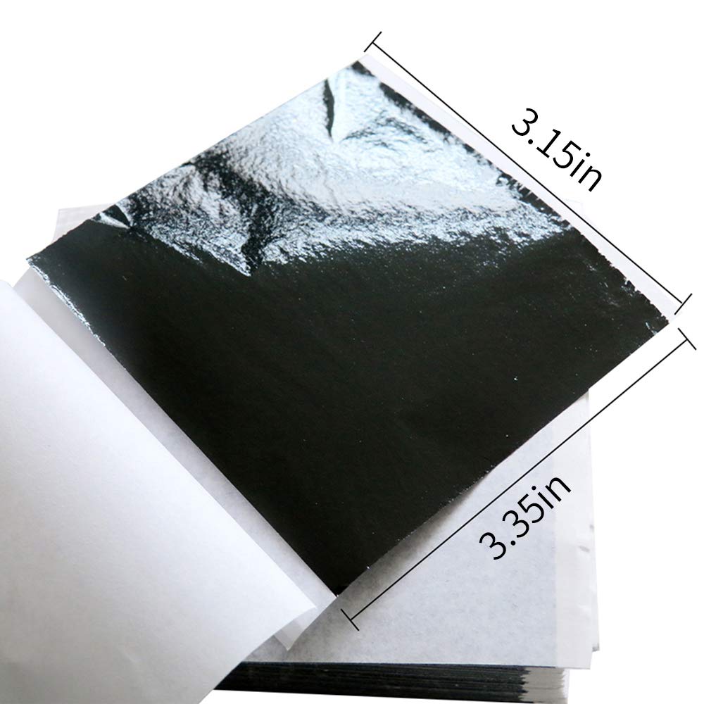 KINNO Imitation Gold Leaf Sheets Black Foil Multipurpose for Home, Wall, Frame, Ceiling, Furniture Decoration, 100 Sheets 3.15 by 3.35 Inches