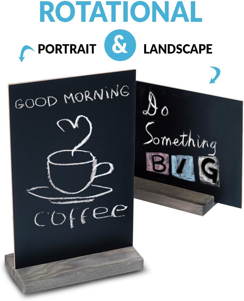 Mini Chalk Board Signs (Set of 5) With 4 Chalk Markers And 40 Chalkboard Labels - Two-Sided Chalkboard Sign for Wedding Table - Multisize 6x9" or 9x6" Blackboard! Small Tabletop Chalkboards with Stand : Office Products