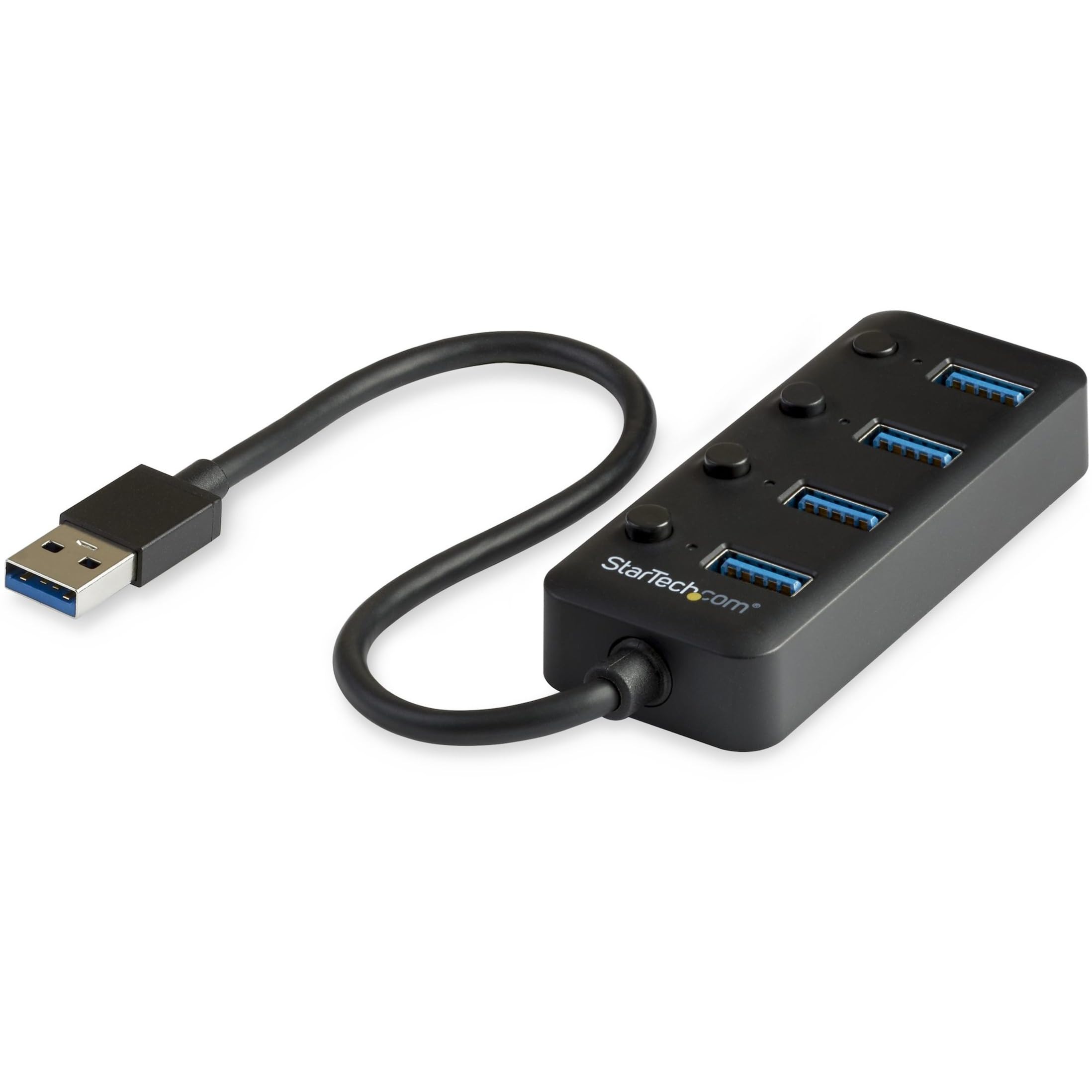 StarTech 4 Port Bus Powered USB Hub with Individual On-Off Switches, USB 3.0 (5Gbps) Expansion Hub, Desktop,Laptop USB-A to USB-A Splitter