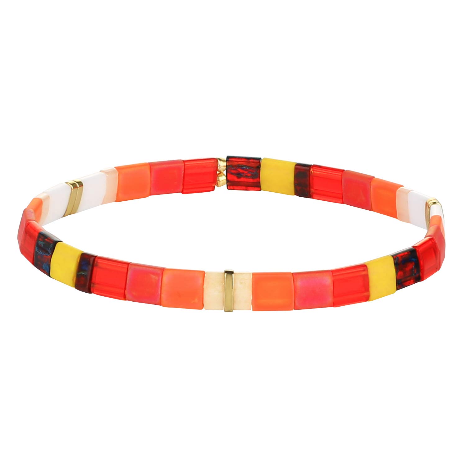 KELITCH Women Tila Beads Charm Bracelet Stretch Bracelets Candy Colors Wrap Friendship Jewery - G