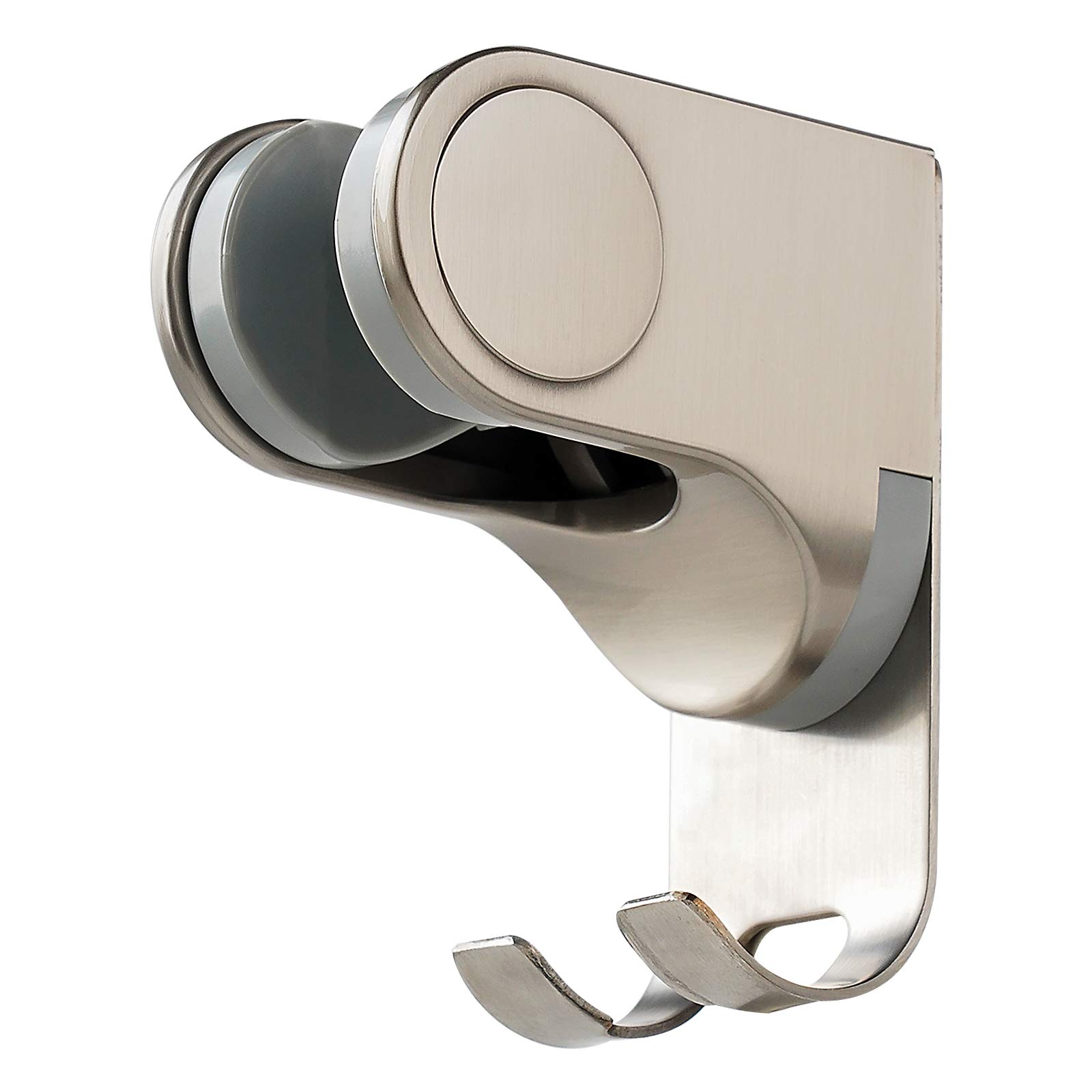 Hibbent Replacement Shower Head Holder with 2 Hanger Hooks Bathroom Handheld Shower Bracket 5 Angles Adjustable No Drilling - Brushed Nickel