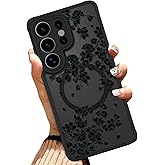 OOK Phone Case Fit for Samsung Galaxy S26 Ultra 6.9 Inch, Black Flowers | Wireless Charging Compatible, Magnetic Phone Cover, Floral Design, Soft TPU + Hard PC, Anti-Scratch, Shockproof, for Women
