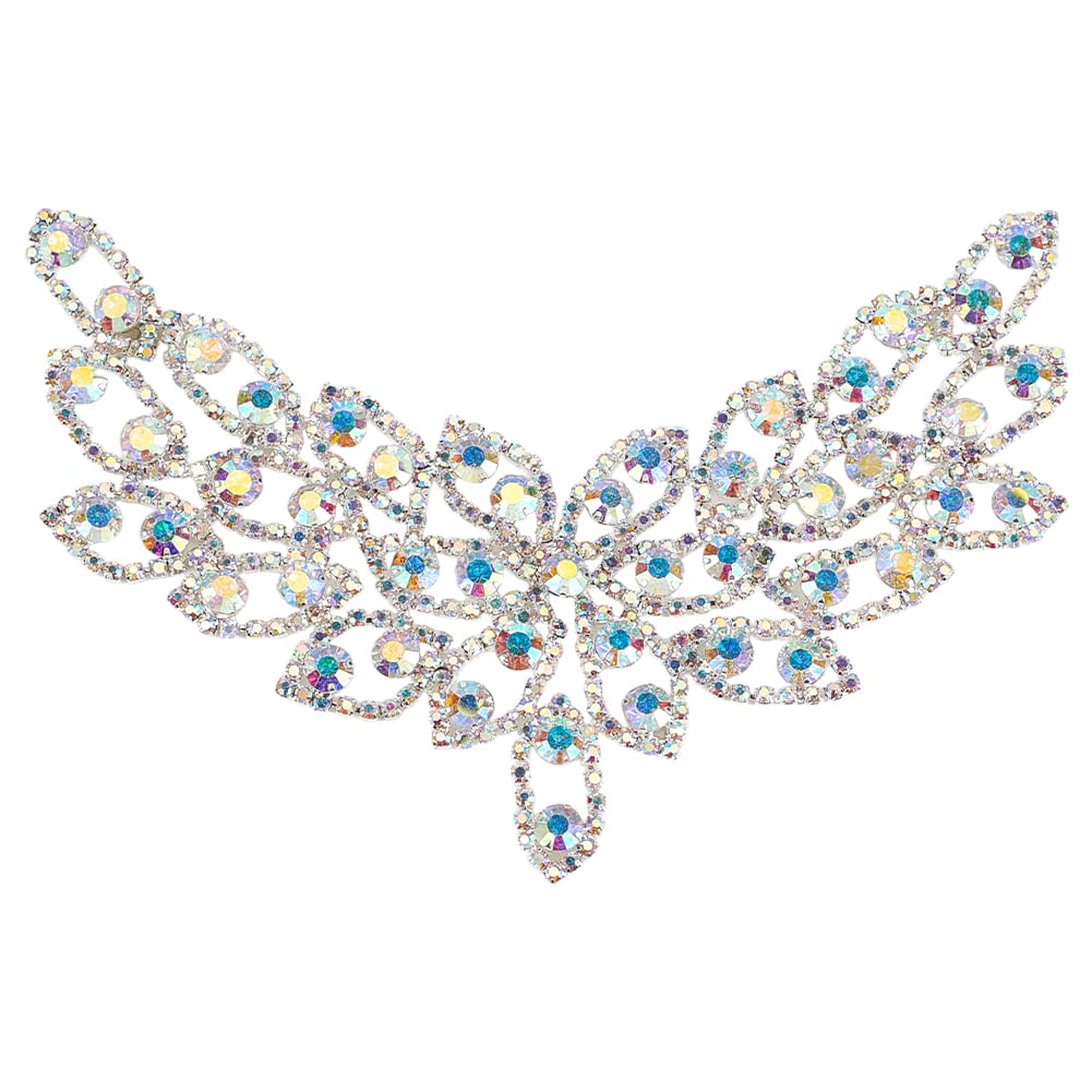FINGERINSPIRE Rhinestone Applique Patches Silver Sew On Brass Rhinestone Applique Wedding Bridal Belt Collar Applique Flower Glitter AB Color Crystal Rhinestone Patches for Women Bridal Dress Decor