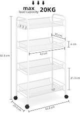4-Tier Rolling Cart On Wheels White 4-Tier Storage Trolley view 2