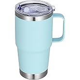 Abbrevi 20 oz Stainless Steel Tumbler with Handle Metal Insulated Coffee Travel Mug with Handle Double Wall Tumbler Cup with Lid and Straw, Mint Green 1 Pack