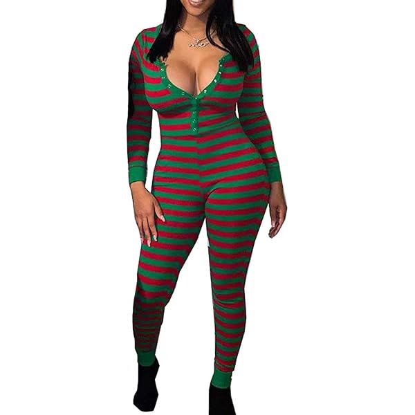 Christmas Onesie Pajamas For Women - Sexy Ugly Xmas Print One Piece Pajama Jumpsuit For Holiday Parties & Loungewear