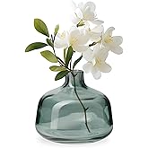 Torre & Tagus Belle Light Blue Mouth Blown Art Glass Vase for Flowers - 4" Tall Unique Flower Vase, Clear Handmade Bottle Vase for Home Decor, Bud Vase as Decorative Shelf Decor or Wedding Gift
