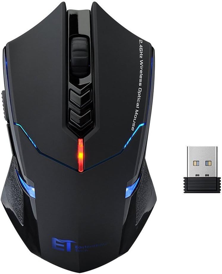 UrChoiceLtd® Wireless Mouse, ET TECH X-08 USB 7-Button Professional Gaming Mouse, Optical, Adjustable 500/1000/1500/2000 DPI for PC, Laptop, Desktop, Notebook (Black)