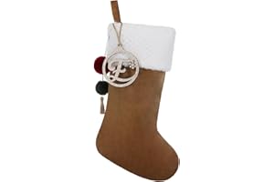 Pxniy Personalized Gold Wooden Initial Christmas Stocking, 19.5 inches Velvet Christmas Stocking with pom poms,Christmas Decorations for Xmas Fireplace Holiday Party(Gold E)