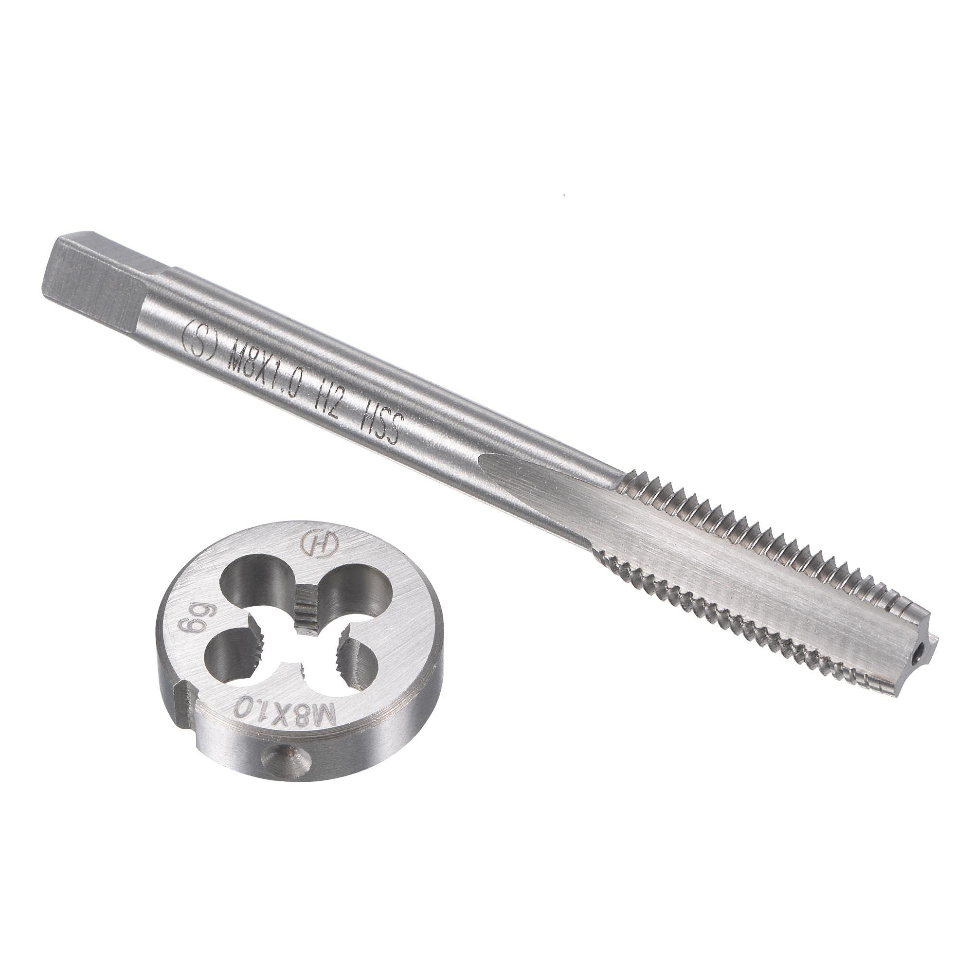 TOP-VIGOR M8 x 1mm Metric Tap and Die Set, Machine Thread Screw Tap with Round Threading Die, Heavy Duty Tap & Die Kit for DIY, Repair, Cutting External and Internal Thread