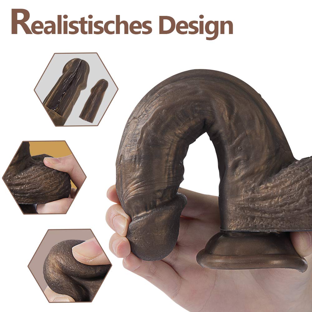 Fondlove Dildo Realistisch Sexspielzeug für Frauen Real Dong Penis Didlo mit Saugnapf Silikon Kupfer Golden Analdildo