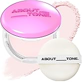 ABOUT TONE Glow Powder Pact 0.28oz - Shining Tone-Up Pressed Powder Compact with Mirror and Puff Natural Peach Pearl Shimmery Blur Finish Face Makeup Setting Finishing Transparent Sebum Control Vegan