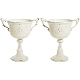 Worth Garden 21" H. Metal Urn Planters 2-Pack - White Classic Antique Iron Plant Pots - Decorative Rustic Flower Pots for Outdoor Use - Traditional Urn Planter for Garden, Patio, Front Porch