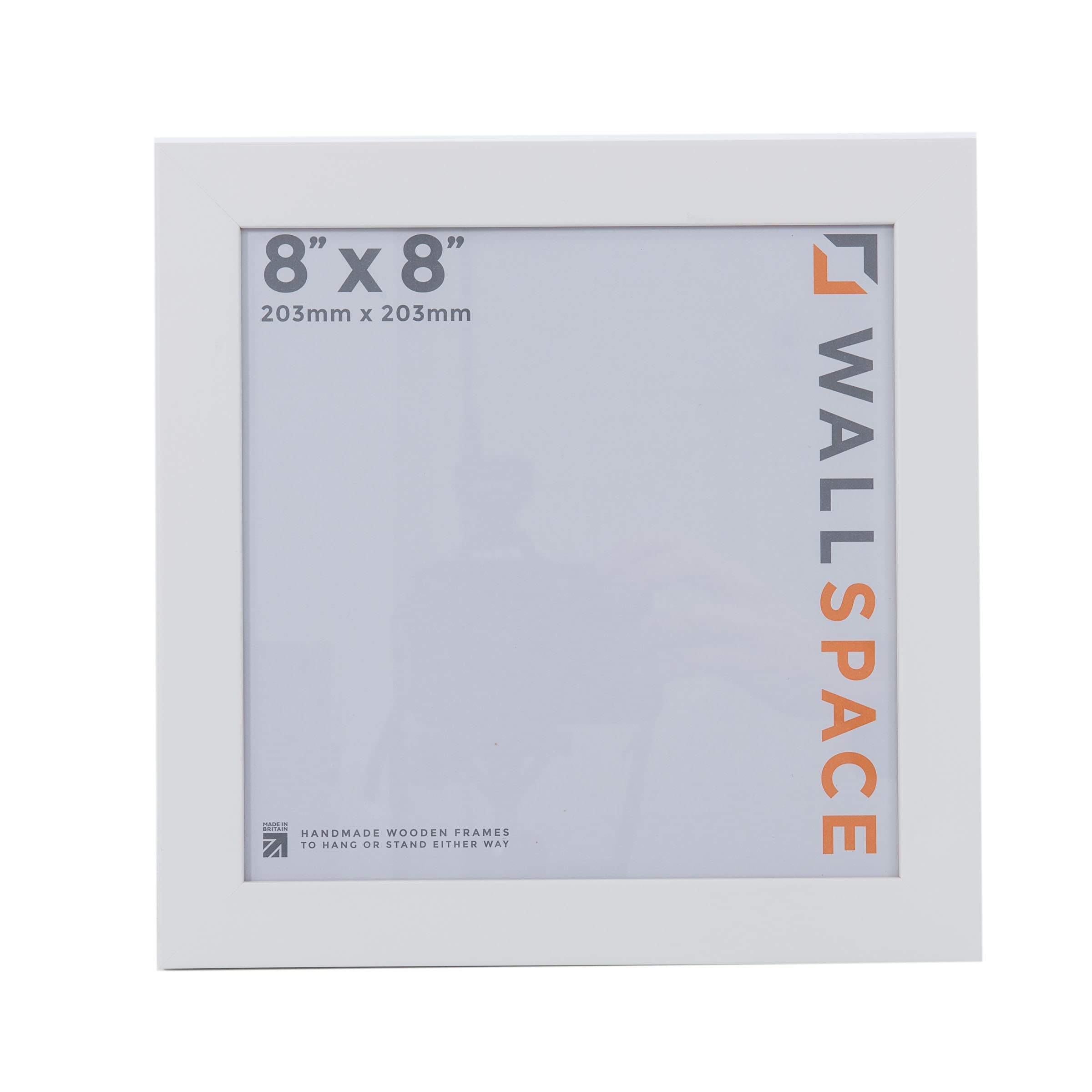 Wall Space 8x8 White Picture Frame | White Photo Frame 8x8 | 8 x 8 inch | 203x203mm | 20.3x20.3cm | Solid Wood Wooden with Real Glass | Square | Handmade in UK — image 1