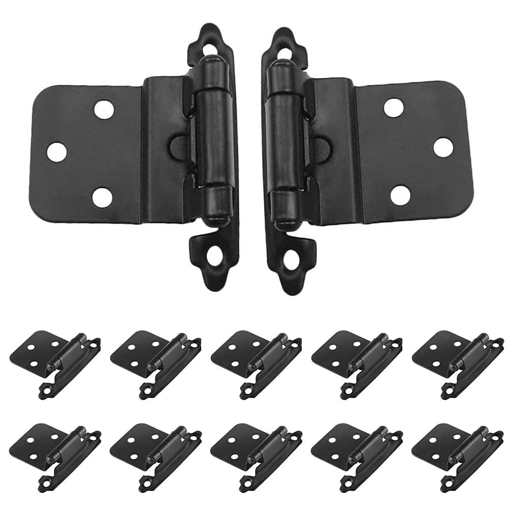 Bestgle 10pcs Overlay Cabinet Door Hinges, Metal Semi-Concealed Self-Closing Cupboard Inset Hinge Set, Flush Mount Hardware Tool for Kitchen & Furniture Repair