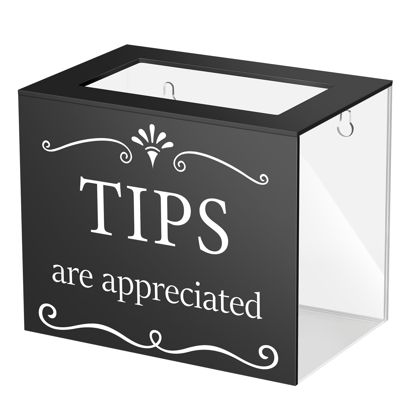 Photo 1 of Vesici Acrylic Tips Jar for Money Tip Box Bucket 6 x 4 x 5 Inch Plastic Storage Container Donation Suggestion Raffle Cash Box for Bartender Bars Restaurants Musicians Driver(Black)