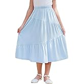 GORLYA Girls Holiday Casual Asymmetrical Tiered Ruffle Hem Long Swing Boho Fancy Maxi Skirt 6-14Y