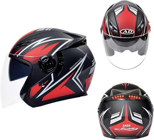 Amazon ヘルメット バイクヘルメット ハーフ 男女兼用 レッドライト 通気穴 雨防止 ダブルシールド 高剛性 洗濯可能 サンバイザー カッコイイ 通勤通学 オールシーズン対応 レッド ブルー 多色選択 半帽 車 バイク