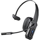 CPTEA Trucker Bluetooth Headset, Bluetooth Headset with Noise Cancelling Microphone & Mute Button, 60Hrs Working Time, Wireless On-Ear Headphones with Mic for Work/Cellphone/Laptop/Office - Black