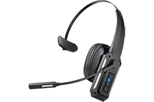 CPTEA Trucker Bluetooth Headset, Bluetooth Headset with Noise Cancelling Microphone & Mute Button, 60Hrs Working Time, Wireless On-Ear Headphones with Mic for Work/Cellphone/Laptop/Office - Black