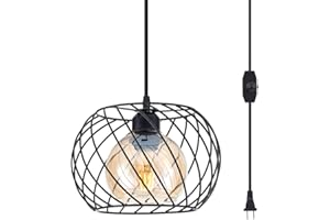 YLONG-ZS Plug in Pendant Light with Dimmer Switch Farmhouse Hanging Lights Fixtures with 16ft Plug in Cord and Amber Glass Shade for Kitchen Island Bedroom Hallway Foyer,Black Finish