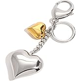 FAMARINE Heart Keychain Gold And Sliver Heart KeyChain For Car Keys Bag Charms Purse Charms Accessories