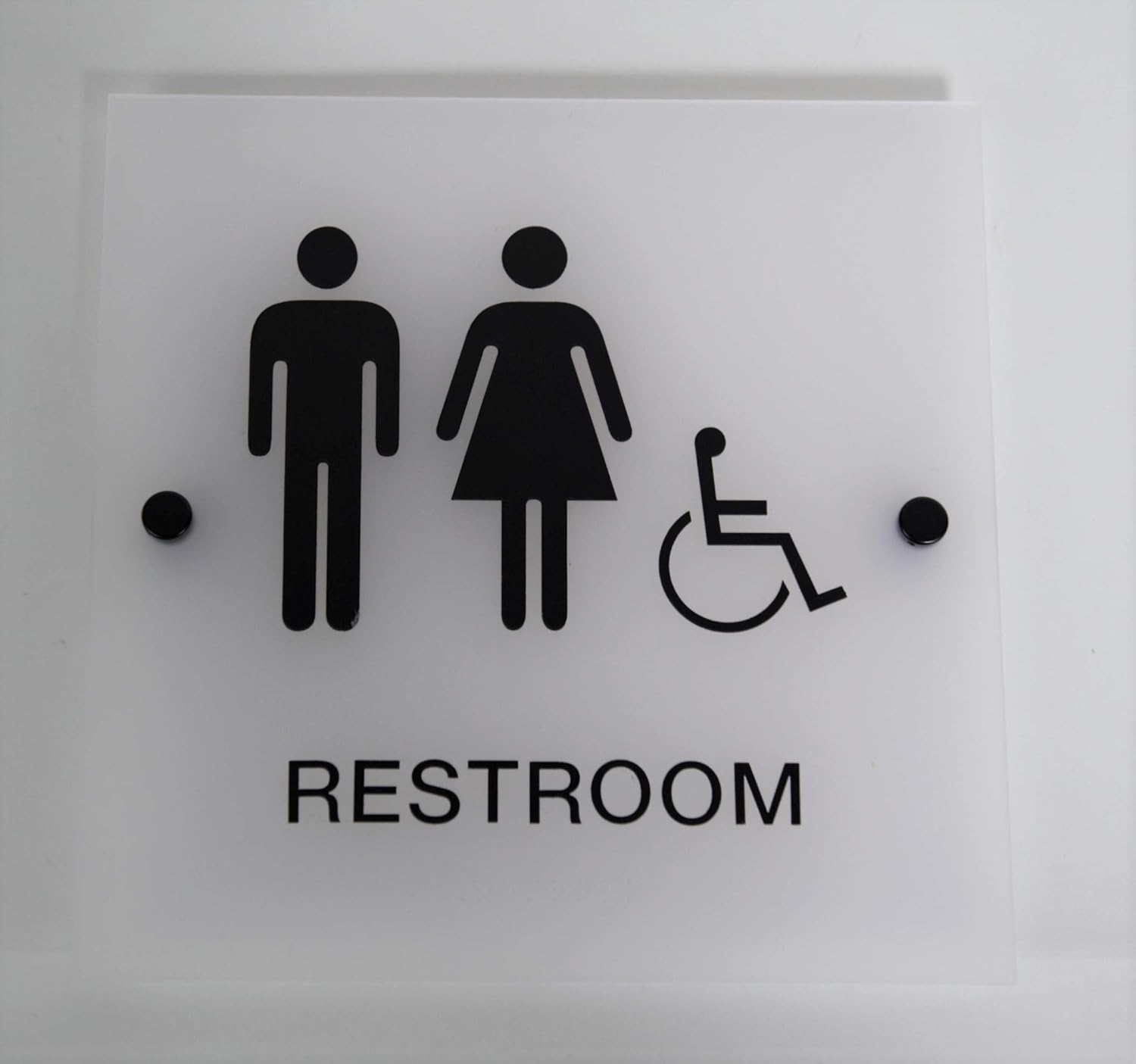 Designer ADA Gender Neutral Unisex Restroom Sign with Braille and Stand Off Mounts, 9" Square Frosted